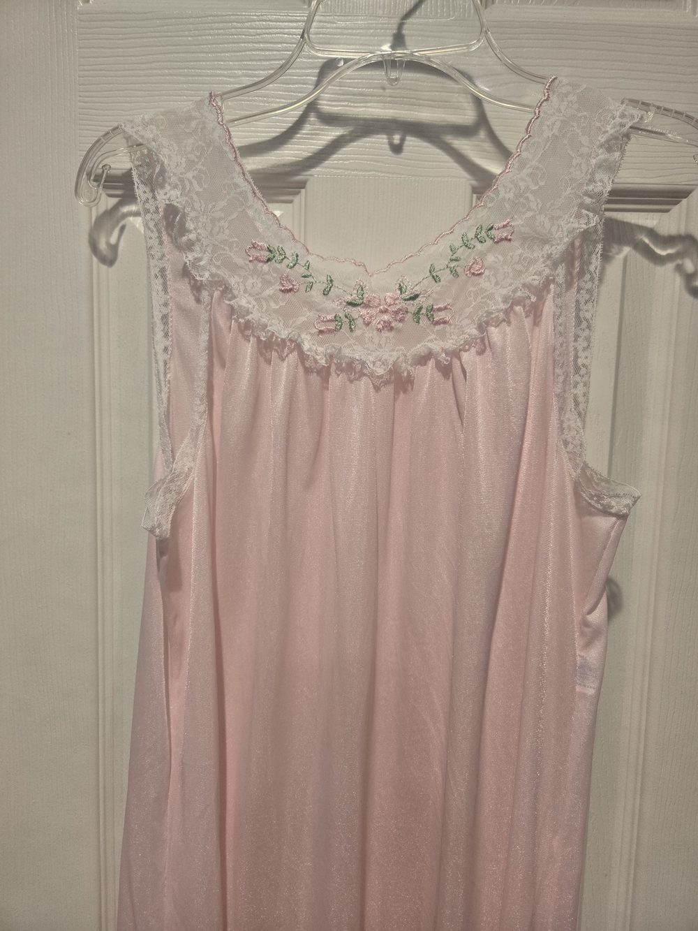 Aristocraft By Superior Vintage Light Pink Nylon Maxi Nightgown White Lace M